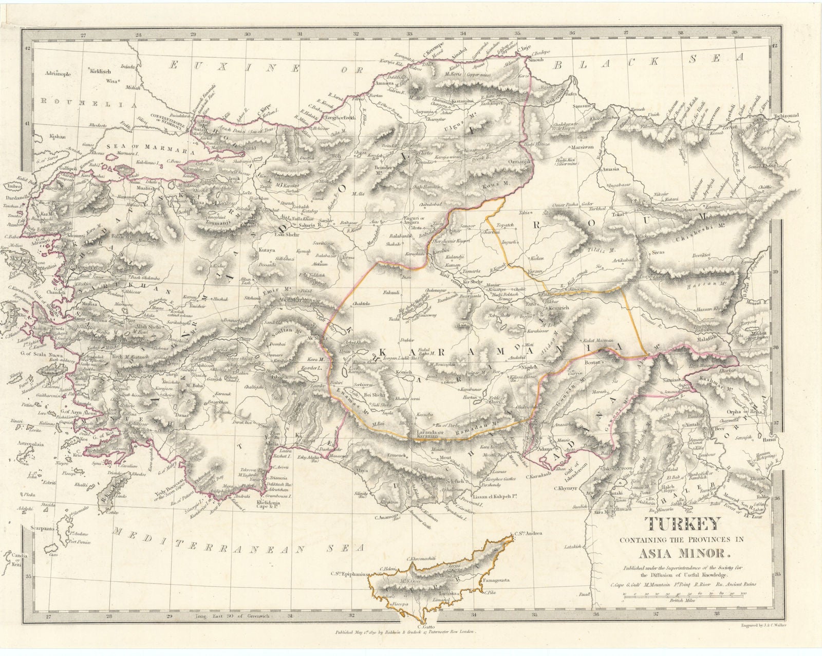 TURKEY. Asia Minor provinces. Karamania Adana Itchi Roum. SDUK 1844 old map